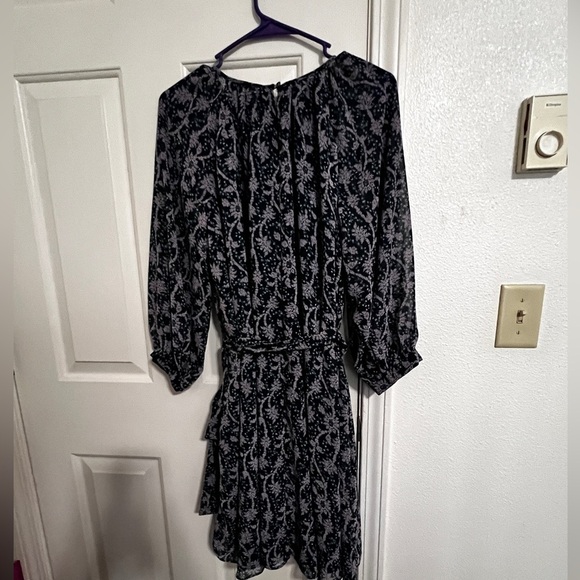 Ann Taylor Sheer Floral Long Sleeve Lined Tie Shift Dress Blue Size Medium - Picture 3 of 5